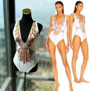 🆕 ZIMMERMANN 🧿 NWOT Teddy Paisley Plunge Bathing Suit, Sz 3 - MISSING BELT